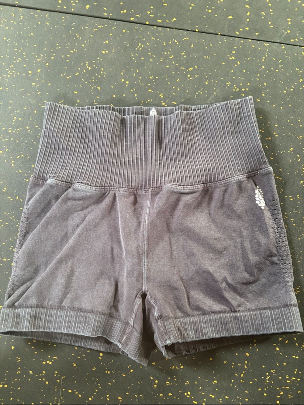 Free People Ribbed High-Waist Bike Shorts — Gray